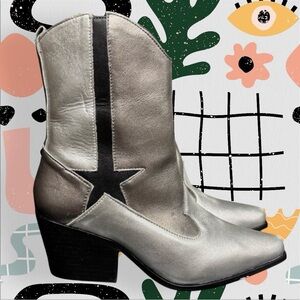 Bala Di Gala | Metallic Premium Leather Stella Star Western Ankle Boots